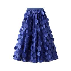 Achlibe Langer Tutu-Rock für Damen, Tüll, 3D-Punkt, elastische Taille, Mesh, Feenrock, Halloween, Rave, Party, Ballkleid, A-Blau, Einheitsgröße von Achlibe