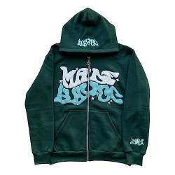 Achlibe Männer Frauen Y2k Zip up Hoodie Jacke Mantel Goth Grafiken Harajuku Kapuze Zipper Pullover Strickjacke Sweatshirt (A-Green, XL) von Achlibe