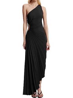Damen EIN-Schulter-Kleid mit ausgeschnittenem Taillenbereich und plissiertem Saum, asymmetrisches formales Kleid für Hochzeitsgäste (A-Black, S) von Achlibe