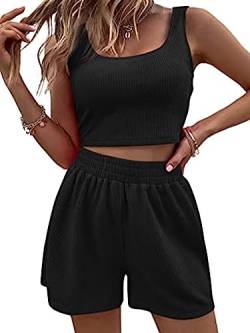 Damen High-Waisted Radlerhosen und Crop Tank Top Set Y2k Sommer 2-teiliges Loungewear Gym Yoga Outfit (A-Black, S) von Achlibe