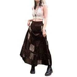 Frauen Lange Patchwork Rock Vintage Elegant Blumendruck Plissee Böhmischen Stil Y2K Rock, braun, 40 von Achlibe