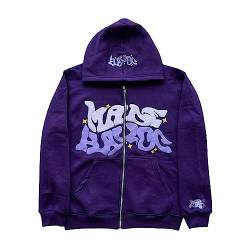 Männer Frauen Y2k Zip up Hoodie Jacke Mantel Goth Grafiken Harajuku Kapuze Zipper Pullover Strickjacke Sweatshirt (A-Purple, M) von Achlibe