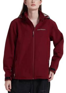 Acme Projects, Frauen, Mit Fleece gefütterte Softshell-Jacke mit abnehmbarer Kapuze, wasserdicht, atmungsaktiv, 8000 mm / 5000 g, YKK-Reißverschluss (Burgund, Damen, 36) von Acme Projects