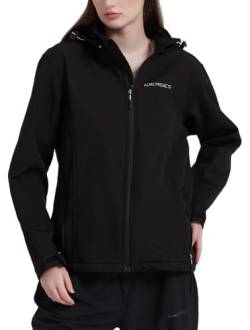 Acme Projects, Frauen, Mit Fleece gefütterte Softshell-Jacke mit abnehmbarer Kapuze, wasserdicht, atmungsaktiv, 8000 mm / 5000 g, YKK-Reißverschluss (schwarz, Damen, 42) von Acme Projects