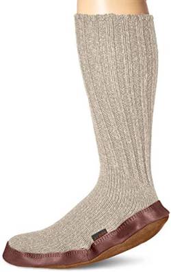 Acorn Damen & Herren Original Slippersocken, Flexibles Wolkenkissen Fußbett mit Wildledersohle, wadenlang, Hellgrau Ragg Wolle, 3X-Large von Acorn