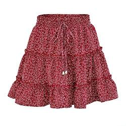 Acramy Damen Kurze Röcke A-Linie Faltenrock Mini Sommerrock Boho Rock (M, Rot) von Acramy