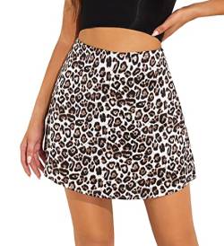 Acramy Damen Kurzer Rock Sommer Blumen Minirock A-Linie Rock (L, White Leopard) von Acramy