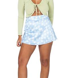 Acramy Damen Kurzer Rock Sommer Blumen Minirock A-Linie Rock (XL, Blue Flowers) von Acramy