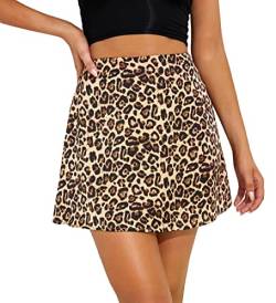 Acramy Damen Kurzer Rock Sommer Blumen Minirock A-Linie Rock (XL, Yellow Leopard) von Acramy