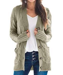 Acramy Damen Langarm Strickmantel Casual Warm Cardigan Strickjacke mit Taschen und Knöpfe (XXL, B-grün) von Acramy