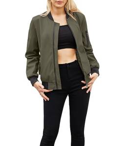 Acramy Damen Leicht Fliegerjacke Übergangsjacke Stehkragen Dünne Bomberjacke (Grün,3XL) von Acramy