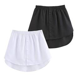 Acramy Damen Mini Unterrock Lower Skirt Sweep Hemd Verlängerung Rock mit Knöpfen (XXL, Schwarz+Weiß) von Acramy