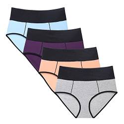 Acramy Damen Panties Hipster High Waist Baumwolle Unterhosen Atmungsaktive Unterwäsche 4er Pack (XL, Mehrfarbig A) von Acramy