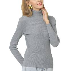 Acramy Damen Pullover Rollkragen Oversize Pulli Strick Basic Strickpullover Dünn Strickpulli (3XL, Grau) von Acramy