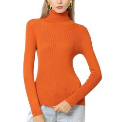 Acramy Damen Pullover Rollkragen Oversize Pulli Strick Basic Strickpullover Dünn Strickpulli (3XL, Orange) von Acramy