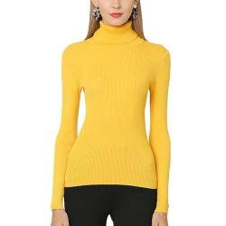 Acramy Damen Pullover Rollkragen Oversize Pulli Strick Basic Strickpullover Dünn Strickpulli (M, Gelb) von Acramy