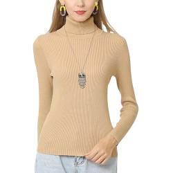 Acramy Damen Pullover Rollkragen Oversize Pulli Strick Basic Strickpullover Dünn Strickpulli (M, Khaki) von Acramy