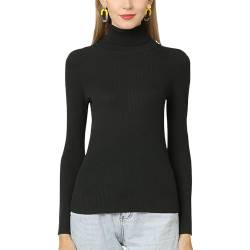 Acramy Damen Pullover Rollkragen Oversize Pulli Strick Basic Strickpullover Dünn Strickpulli (M, Schwarz) von Acramy