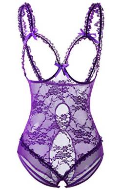 Acramy Damen Reizwäsche Body Offener Schritt Große Größen Dessous Ouvert (XL, A-violett) von Acramy