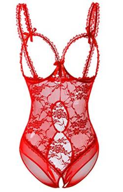 Acramy Damen Reizwäsche Body Offener Schritt Große Größen Dessous Ouvert (XL, Rot) von Acramy