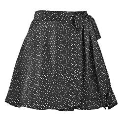 Acramy Damen Röcke Kurz Sommer Chiffon Minirock A-Linie Rock mit Gürtel (M, Schwarz 1) von Acramy