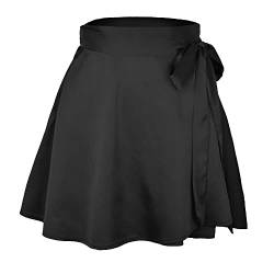 Acramy Damen Röcke Kurz Sommer Chiffon Minirock A-Linie Rock mit Gürtel (S, Schwarz) von Acramy