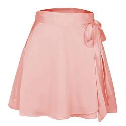 Acramy Damen Röcke Kurz Sommer Chiffon Minirock A-Linie Rock mit Gürtel (XL, Rosa) von Acramy