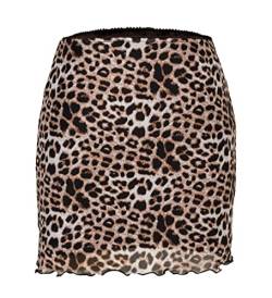 Acramy Damen Sommer Mini Rock Kurz Bunt Bleistiftrock Hohe Haille Rock (M, Leopard Gelb) von Acramy