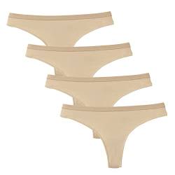 Acramy Damen Tanga String Baumwolle Unterhosen Bequeme Unterwäsche 4er Pack (L, Hautfarben) von Acramy