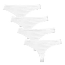 Acramy Damen Tanga String Baumwolle Unterhosen Bequeme Unterwäsche 4er Pack (L, Weiß) von Acramy