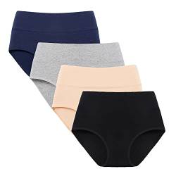Acramy Damen Unterhosen Hohe Taille Baumwolle Slip Atmungsaktive Unterwäsche Frauen Panties Set 4er Pack (XL, Mehrfarbig A) von Acramy