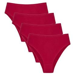 Acramy Damen Unterwäsche Baumwolle Slips Atmungsaktive Pantys Hipster 4er Pack (L, Rot) von Acramy