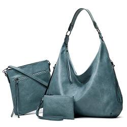 Acramy Handtasche Damen Umhängetasche PU Leather Tote Shopper Groß Schultertasche 3-teiliges Set（Blau） von Acramy
