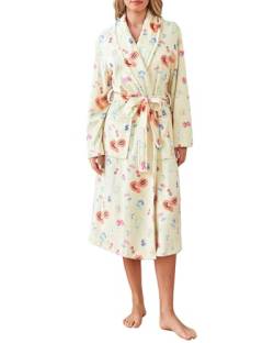 Acrawnni Damen-Bademantel, Flanell, Blumenmuster, Obstdruck, Plüsch, Schalkragen, Bademantel, warm, für Hotel, Spa, Party, Kimono, Bademantel mit Gürtel, A-gelb, 36 von Acrawnni