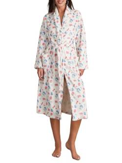 Acrawnni Damen-Bademantel, Flanell, Blumenmuster, Obstdruck, Plüsch, Schalkragen, Bademantel, warm, für Hotel, Spa, Party, Kimono, Bademantel mit Gürtel, A-weiß, 38 von Acrawnni