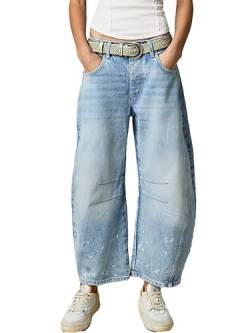 Acrawnni Damen Baggy Mid Rise Jeans Weites Bein Lose Boyfriend Denim Harem Cropped Pants Y2k Baggy Vintage Barrel Jeans, A-hellblau, L von Acrawnni