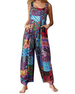 Acrawnni Damen Latzhose Vintage Floral Gedruckt Lose Casual Baggy Ärmellos Overall Lang Jumpsuit Playsuit Hosen Romper (A-Blue, XXXXL) von Acrawnni