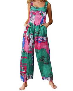 Acrawnni Damen Latzhose Vintage Floral Gedruckt Lose Casual Baggy Ärmellos Overall Lang Jumpsuit Playsuit Hosen Romper (C-Green, L) von Acrawnni