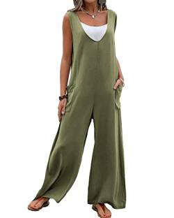 Acrawnni Damen Latzhose Vintage Floral Gedruckt Lose Casual Baggy Ärmellos Overall Lang Jumpsuit Playsuit Hosen Romper (F-Green, M) von Acrawnni