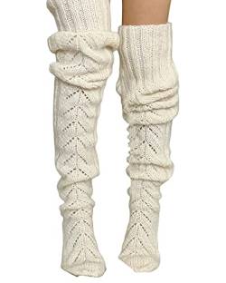 Acrawnni Damen Mädchen Winter Zopfstrick Overknee Socken Oberschenkel Hohe Lange Stiefel Socken Strumpf Beinwärmer (B-White, One Size) von Acrawnni