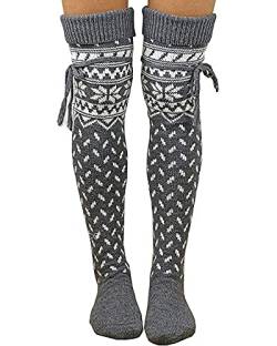 Acrawnni Damen Mädchen Winter Zopfstrick Overknee Socken Oberschenkel Hohe Lange Stiefel Socken Strumpf Beinwärmer (C-Grey, One Size) von Acrawnni