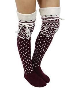 Acrawnni Damen Mädchen Winter Zopfstrick Overknee Socken Oberschenkel Hohe Lange Stiefel Socken Strumpf Beinwärmer (C-Red, One Size) von Acrawnni