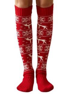 Acrawnni Damen Mädchen Winter Zopfstrick Overknee Socken Oberschenkel Hohe Lange Stiefel Socken Strumpf Beinwärmer (I-Red, One Size) von Acrawnni
