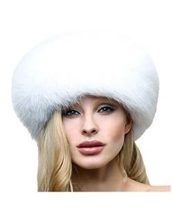 Acrawnni Damen Mütze mit Kunstfell, russisch, dick, warm, für den Winter, warm, weiß, Einheitsgröße von Acrawnni
