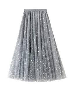 Acrawnni Damen-Tüllrock, elastisch, hohe Taille, Blumendruck, Abgestuft, geschichtet, unregelmäßiges Mesh, Ballett, Abschlussball, Party, Tüll, Tutu (G-Grey, One Size) von Acrawnni