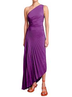 Acrawnni Frauen One Shoulder Plissee Maxikleid Ärmellos Ausschnitt Unregelmäßiger Saum Gerafft Bodycon Langes Kleid Party Abend Cocktailkleid, A-purple, X-Large von Acrawnni