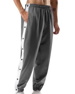 Acrawnni Herren Sweatpants Tear Away Basketballhose Kontrastfarbe Seiten Druckknopf Lose Hosen Jogger Workout Hose mit Taschen, A-grau, 34-37 von Acrawnni