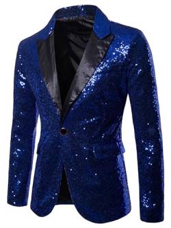 Acrawnni Männer Pailletten Blazer Anzug Revers Glänzende Jacke Blazer Ein-Knopf Smoking für Party Hochzeit Bankett Weihnachten Nachtclub, A-Blau, 2XL von Acrawnni