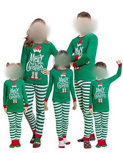 Acrawnni Weihnachts-Pyjama Für Die Familie, Passende Weihnachts-Pyjama-Sets, Weihnachts-Nachtwäsche-Set, Passende Pyjamas Für Die Familie (Baby, M-Green Stripe, 12-18 Months) von Acrawnni