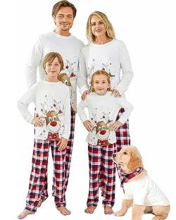 Acrawnni Weihnachts-Pyjama Für Die Familie, Passende Weihnachts-Pyjama-Sets, Weihnachts-Nachtwäsche-Set, Passende Pyjamas Für Die Familie (Kinder, B-White Deer, 8-9 Years) von Acrawnni